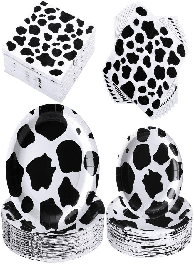 FoldTier 240 Pcs Cow Print Birthday Party Supplies Include 7" and 9" Farm Cow Print Plates and 6.7" Cow Print Napkins Cow Theme Party Decorations for Boy Girl Cow Farm Themed Baby Shower Decoration - Image 1